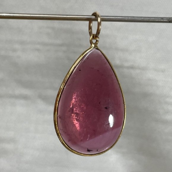 6CT Natural Purplish Fuschia Tourmaline Pear Shape 14K Yellow Gold Pendant 25mm - Picture 2 of 6
